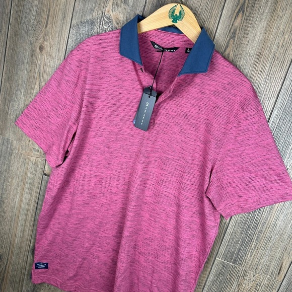 Travis Mathew Common Interest Golf Polo Shirt NWT Men Size Large Pink Heather - Picture 1 of 7